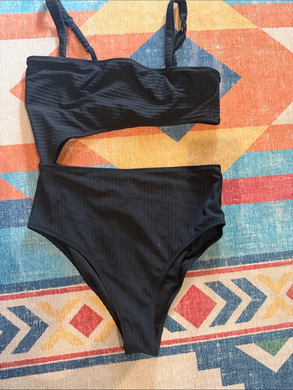 Shade & Shore Black One-Shoulder Cutout High-Waist Bikini